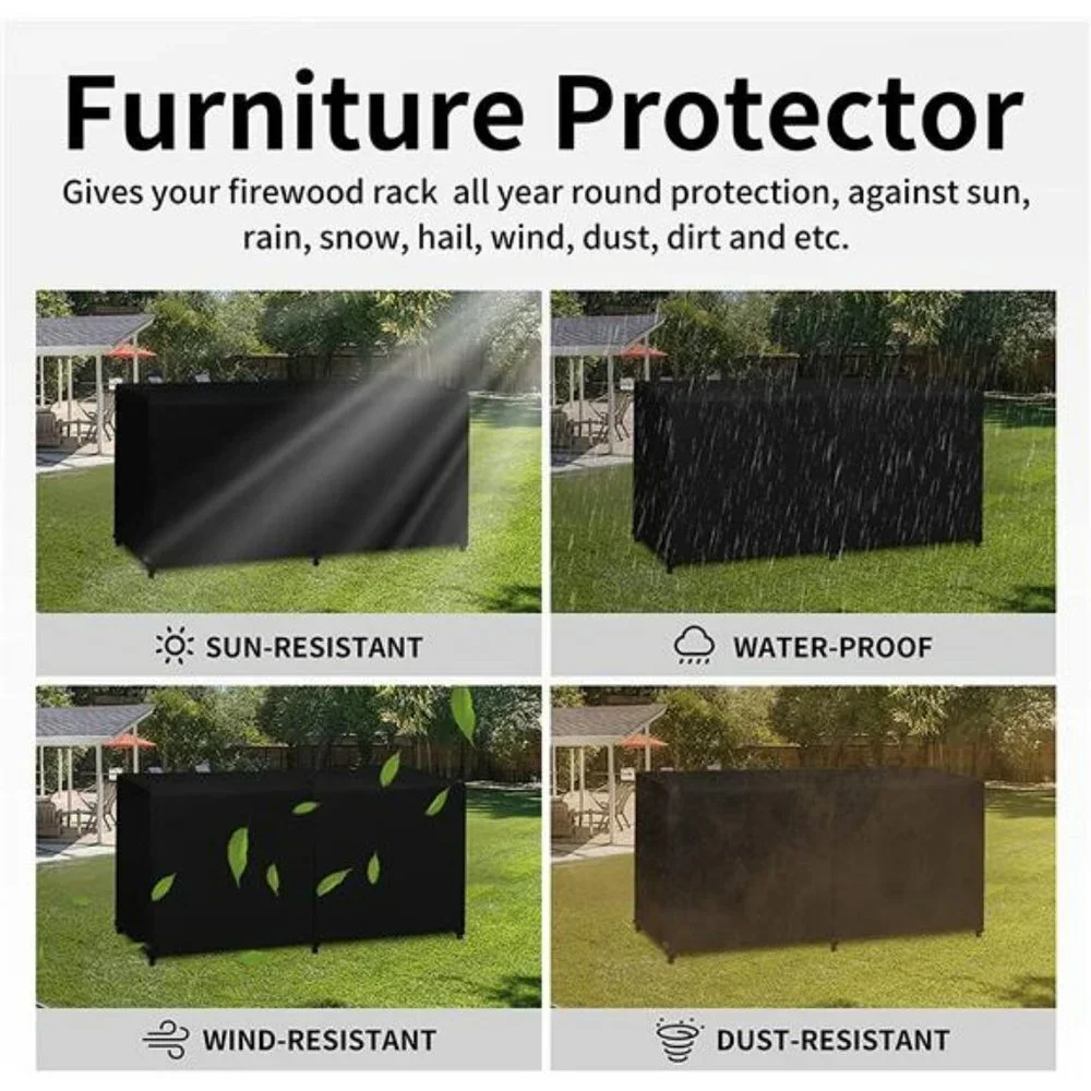8 Ft  Log Rack Cover 600D Heavy Duty Waterproof Firewood Cover 96